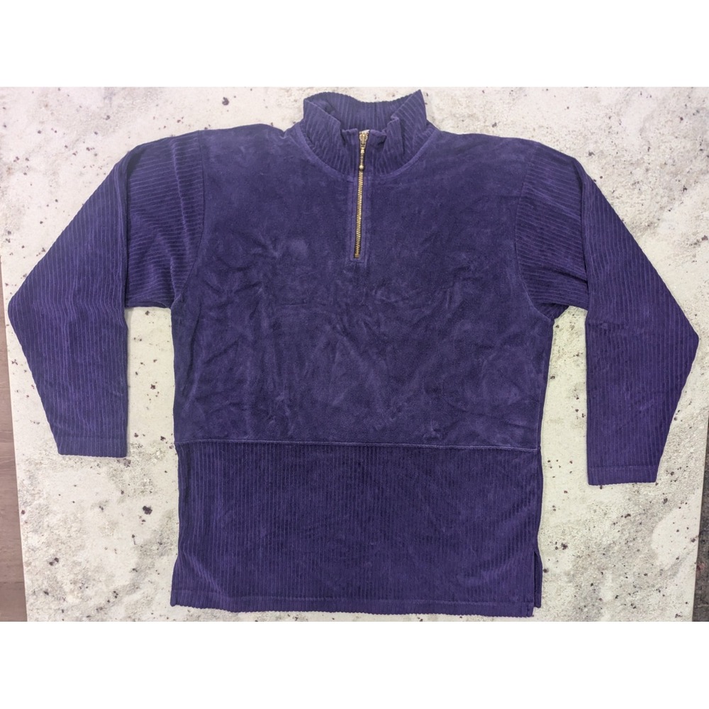 Y2K VTG Womens Lrg Sweater Big Zipper Purple Knit Ribbed‎ Mock Neck Witchy Emo